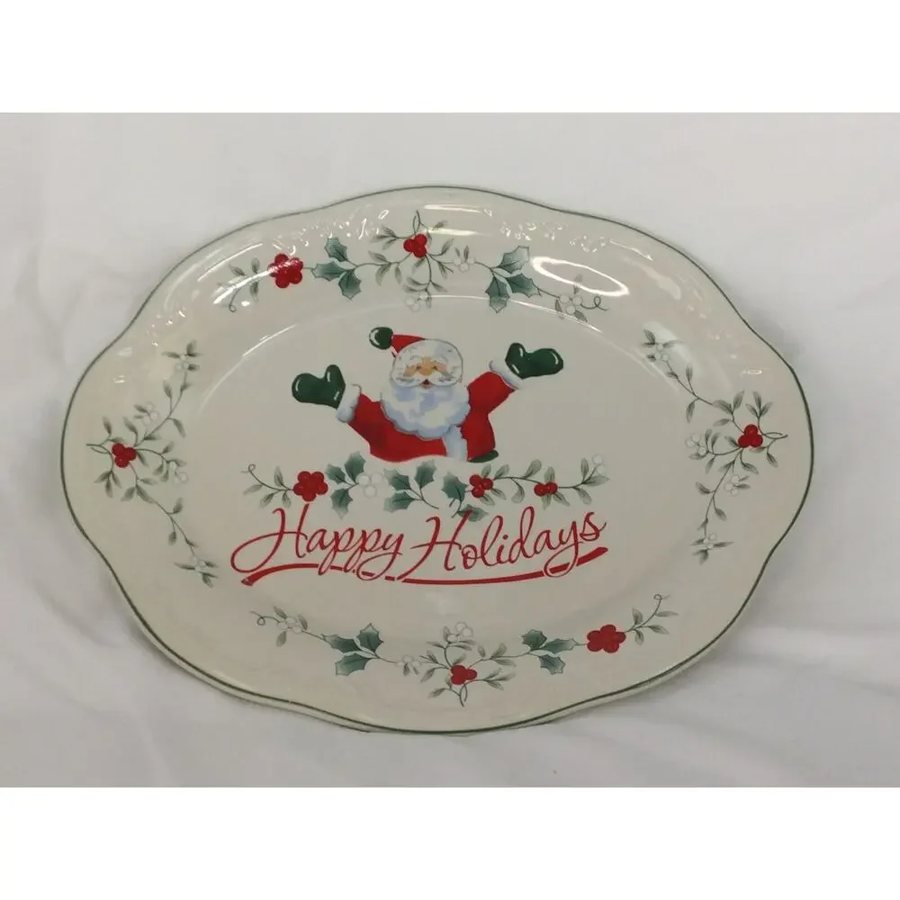 PFALTZGRAFF WINTERBERRY CERAMIC SANTA CLAUS SANTA PLATTER HAPPY HOLIDAYS